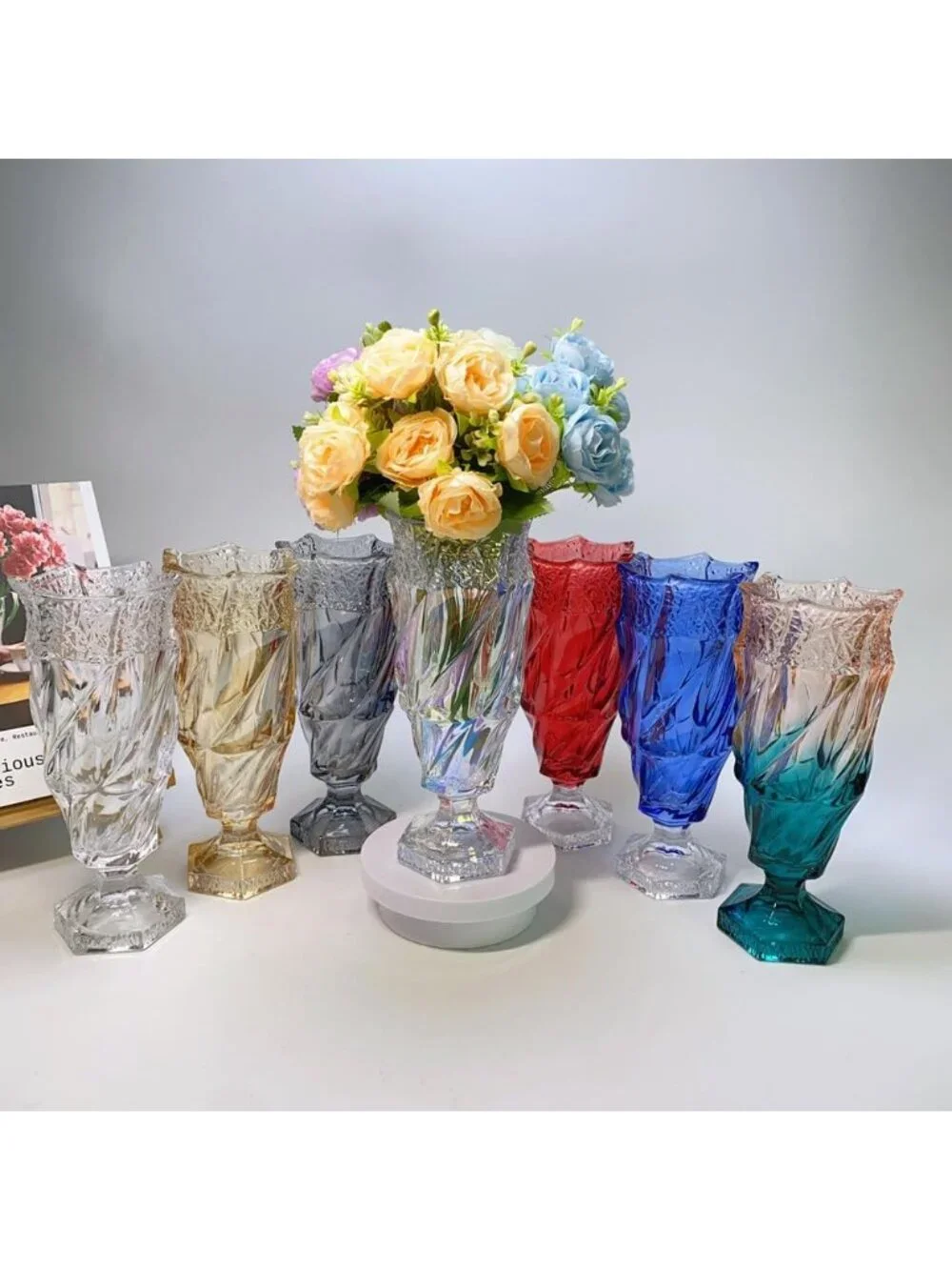 9.5 Inch Red Glass Flower Vase Bohemian Style For Centerpieces Wedding Home Dec
